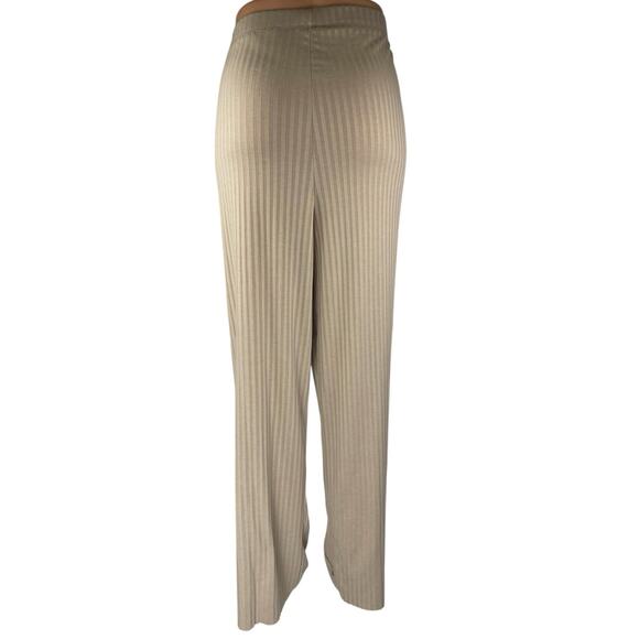 H&M Beige Tan Khaki High Waisted Ribbed Knit Pull On Straight Trousers Pants XL - Picture 3 of 4